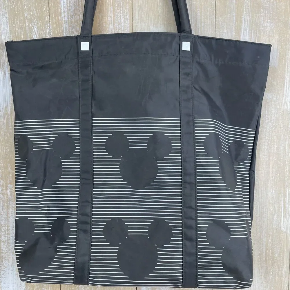 Disney Parks Gray PVC Bag Tote Stripes & Micky Heads Double Handle